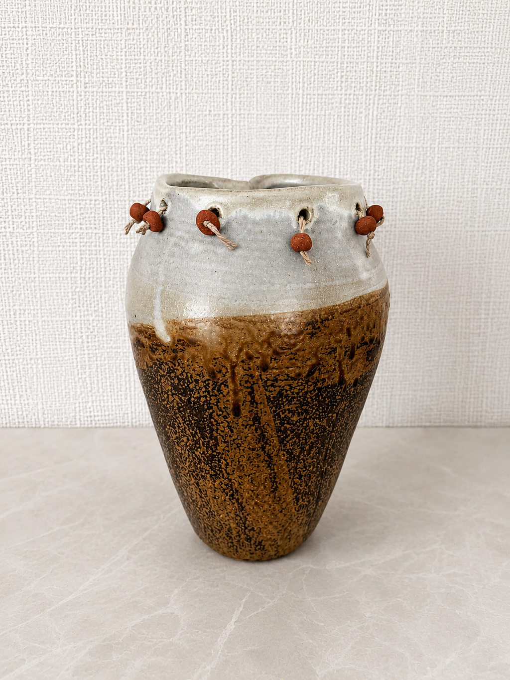 Rustic Beaded Ceramic Vase