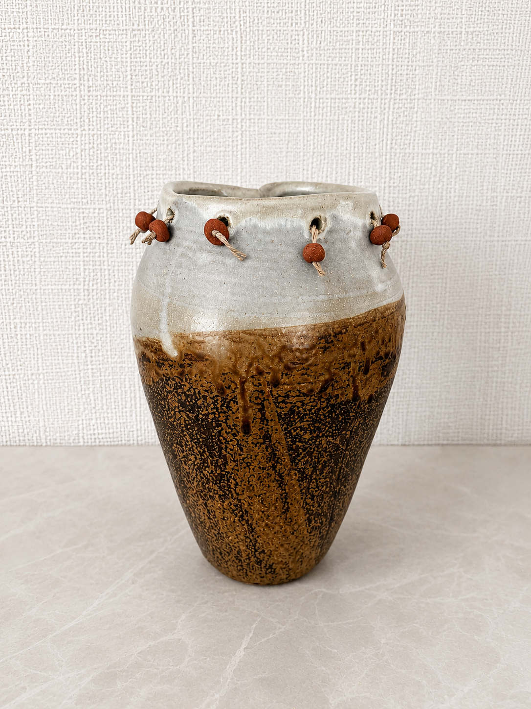 Rustic Beaded Ceramic Vase