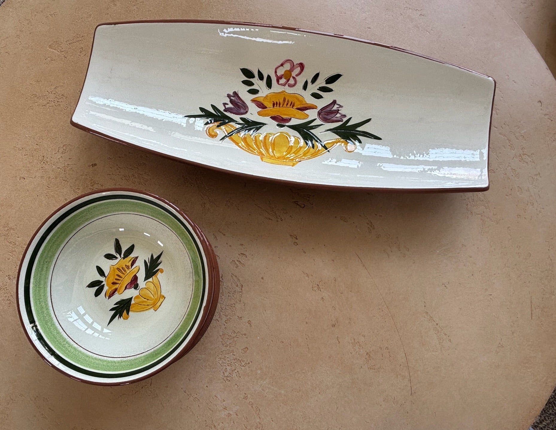Floral Ceramic Platter with matching bowls (6 bowls)