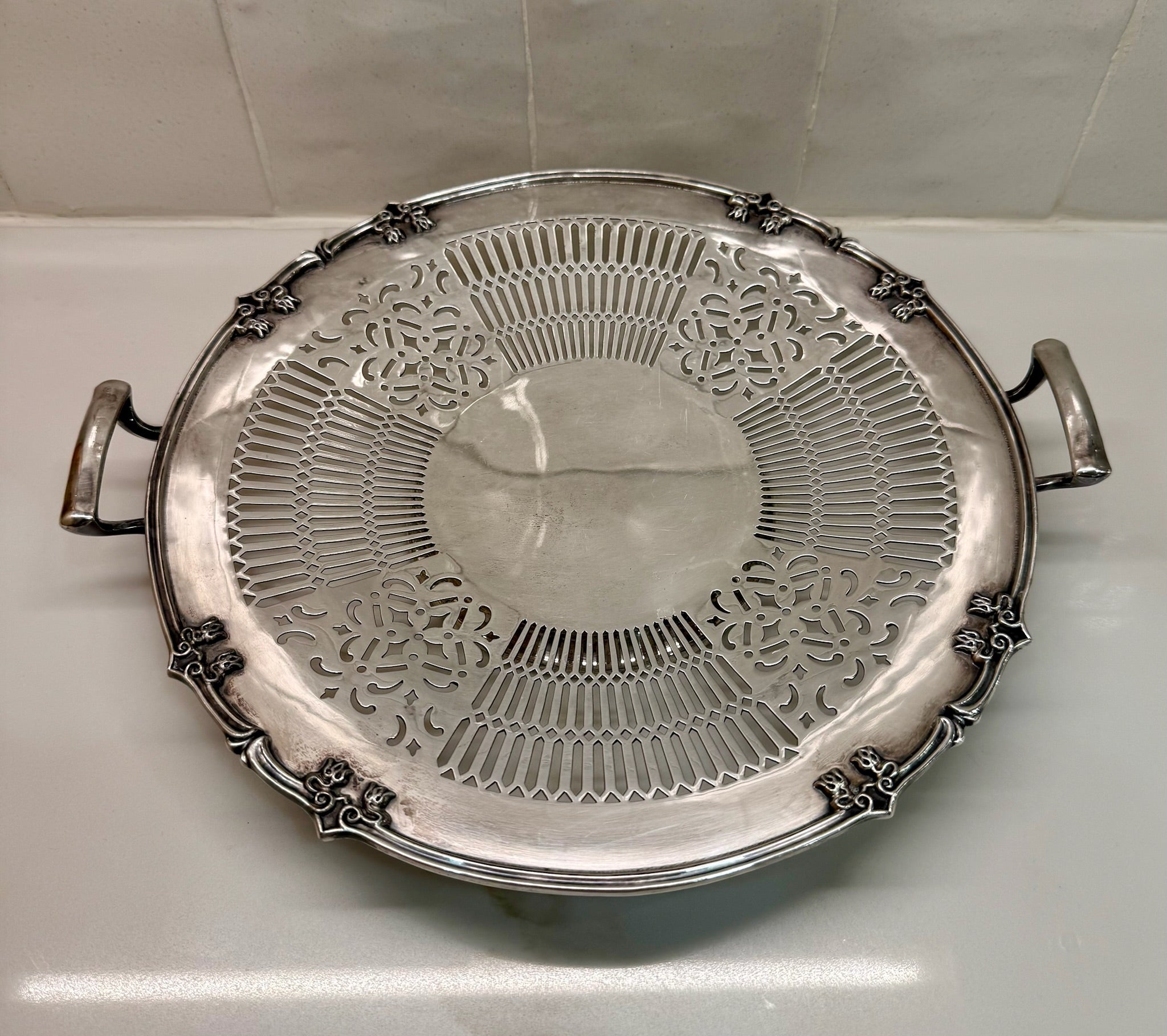 Vintage Silver Pierced Serving Tray