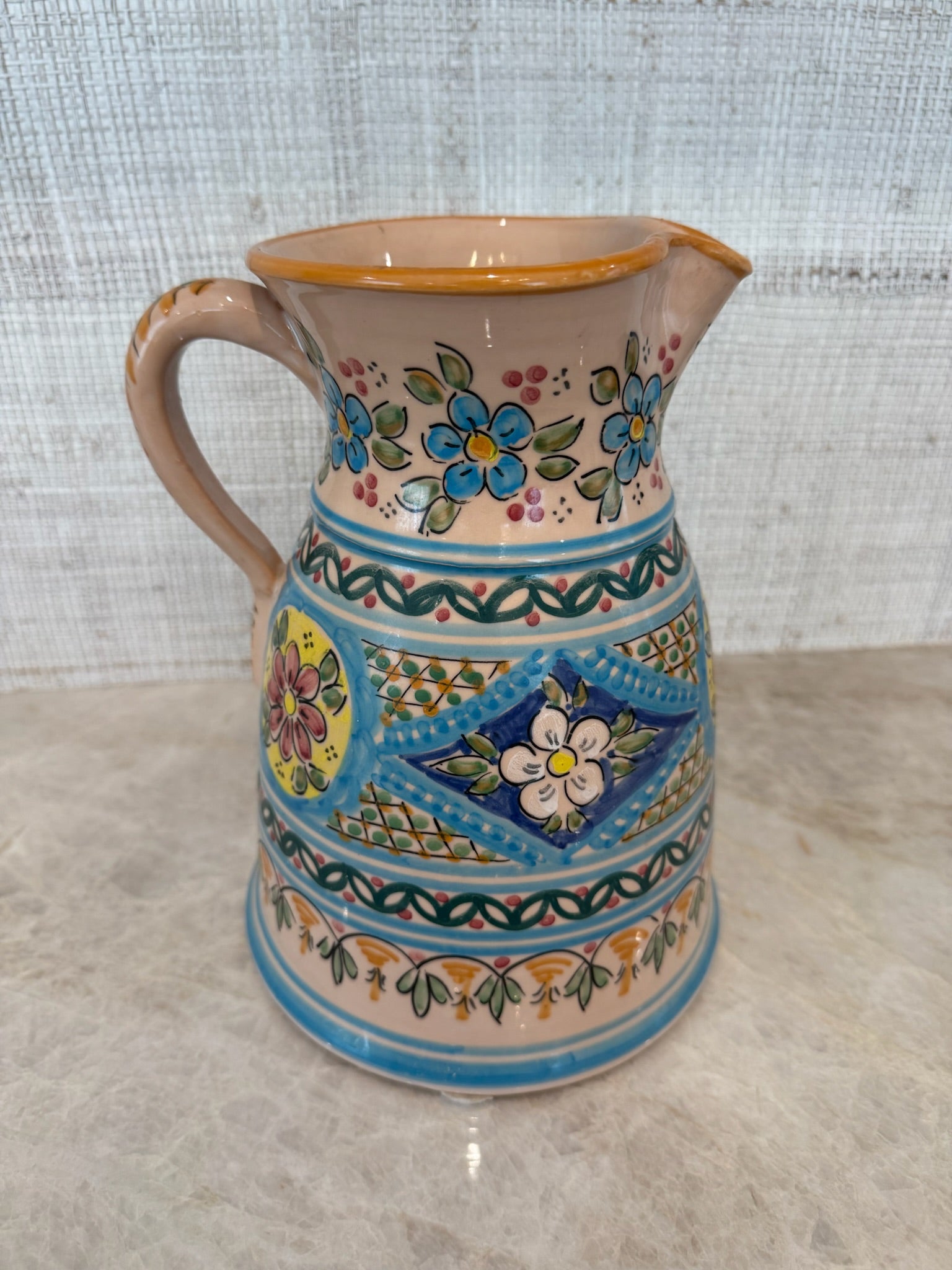 Mediterranean Floral Ceramic Pitcher