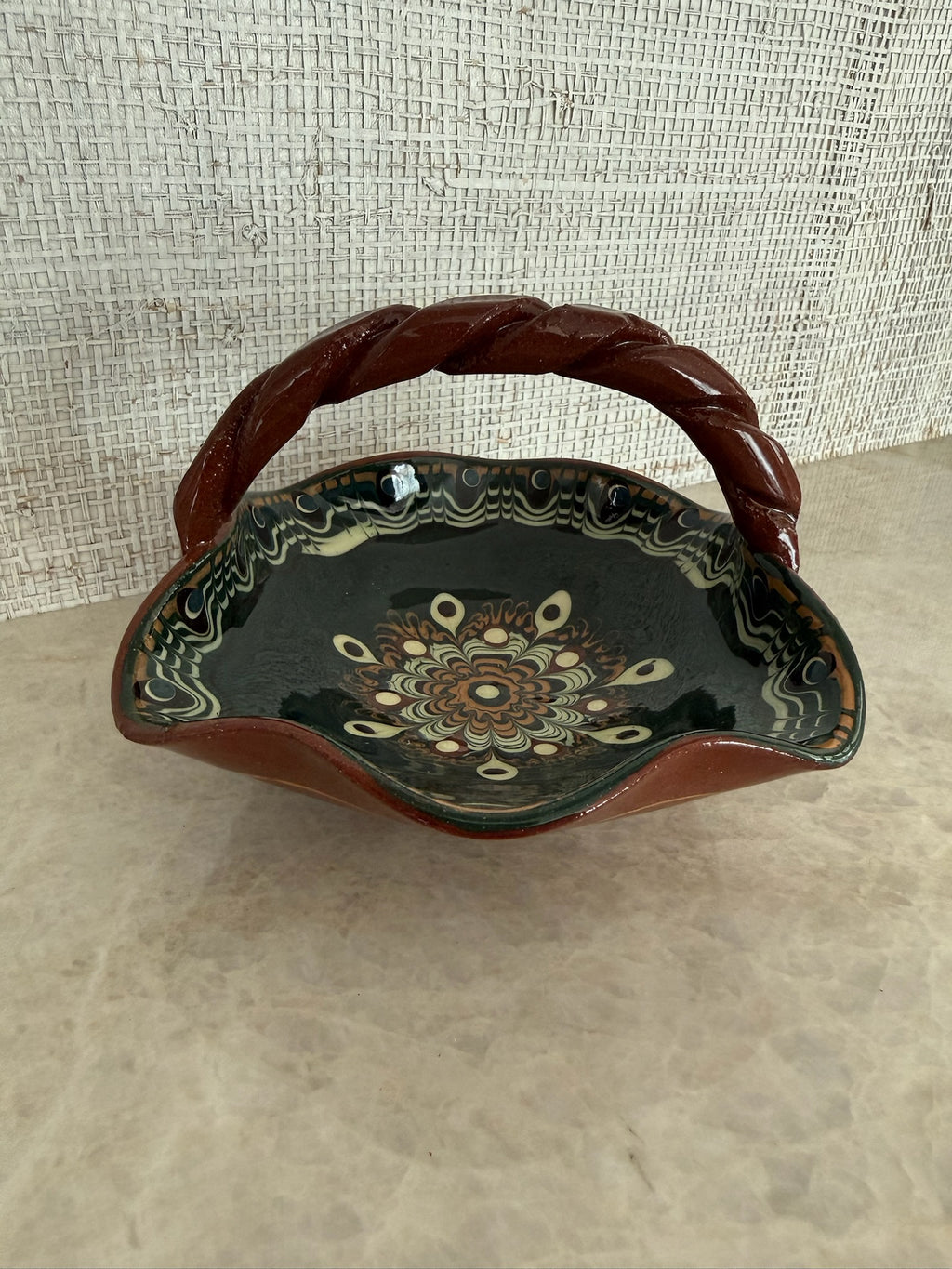 Twisted Handle Ceramic Basket