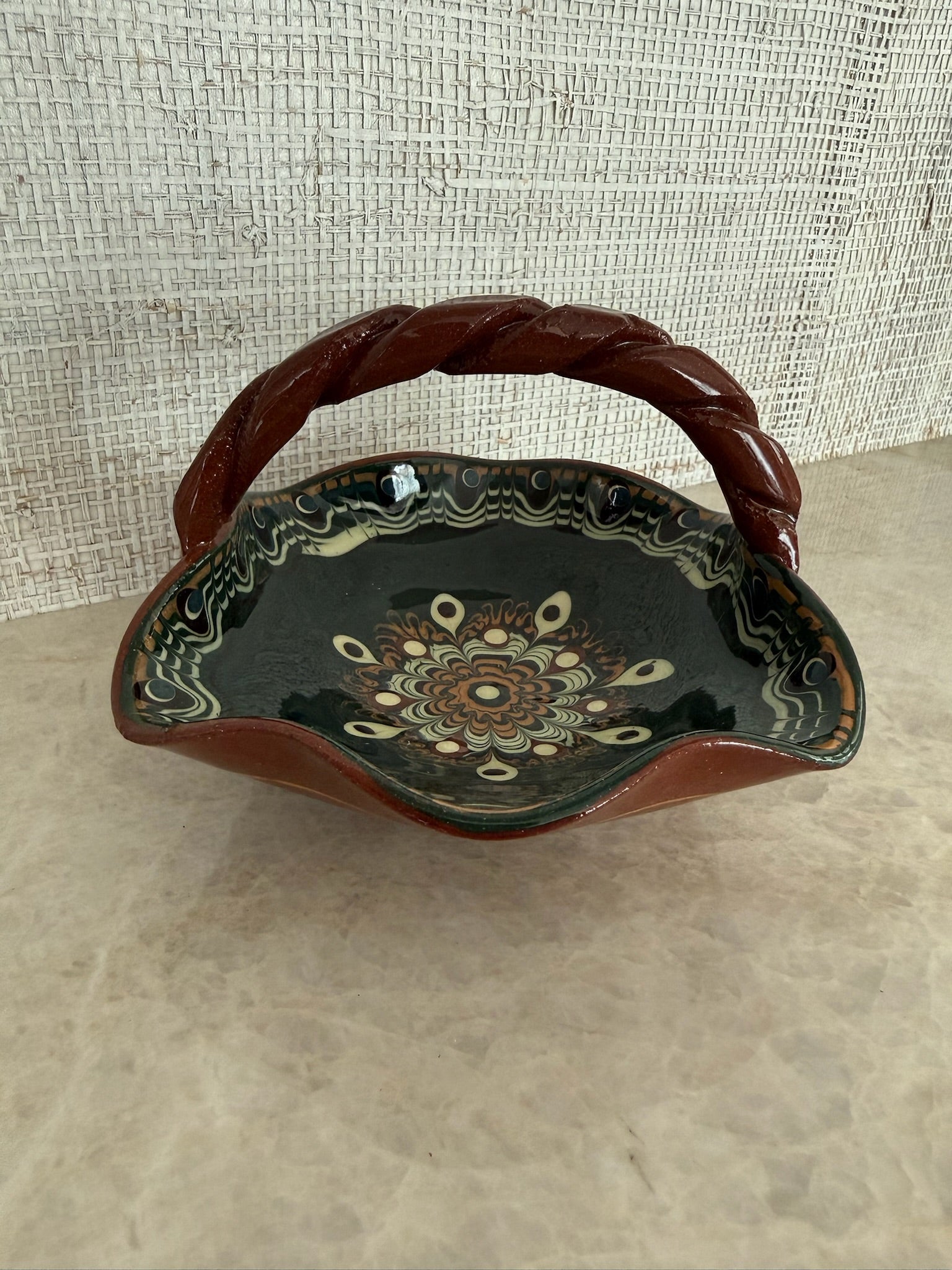 Twisted Handle Ceramic Basket